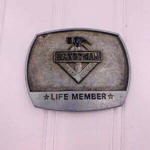 Vintage 1996 Handyman Club of America Life Member Belt Buckle Pewter Tone Metal